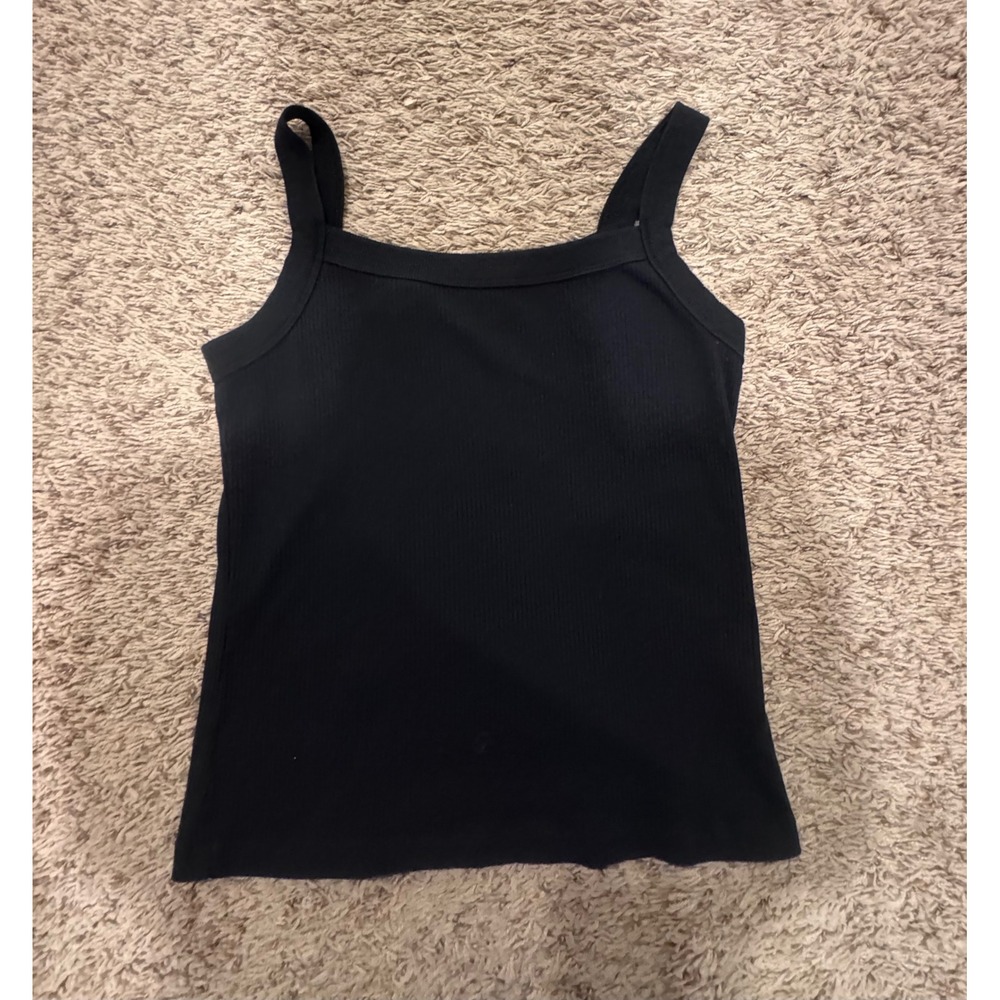American Eagle Ribbed Black Tank‎ Top Women's Large Square Neck Stretch Basic - Picture 5 of 5